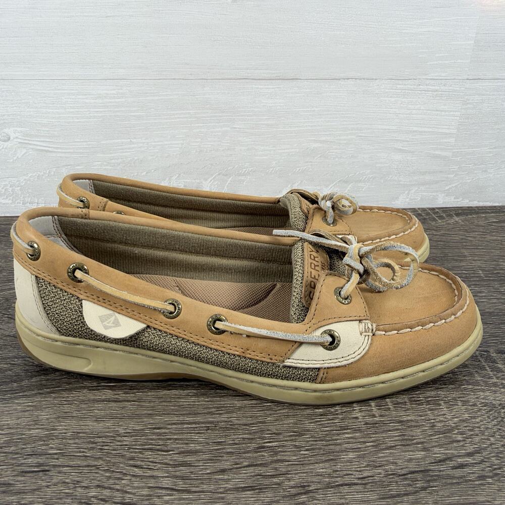 Sperry Angelfish Women’s 7.5 M Linen Oat Leather Boat Shoes Moc Toe 9102047
